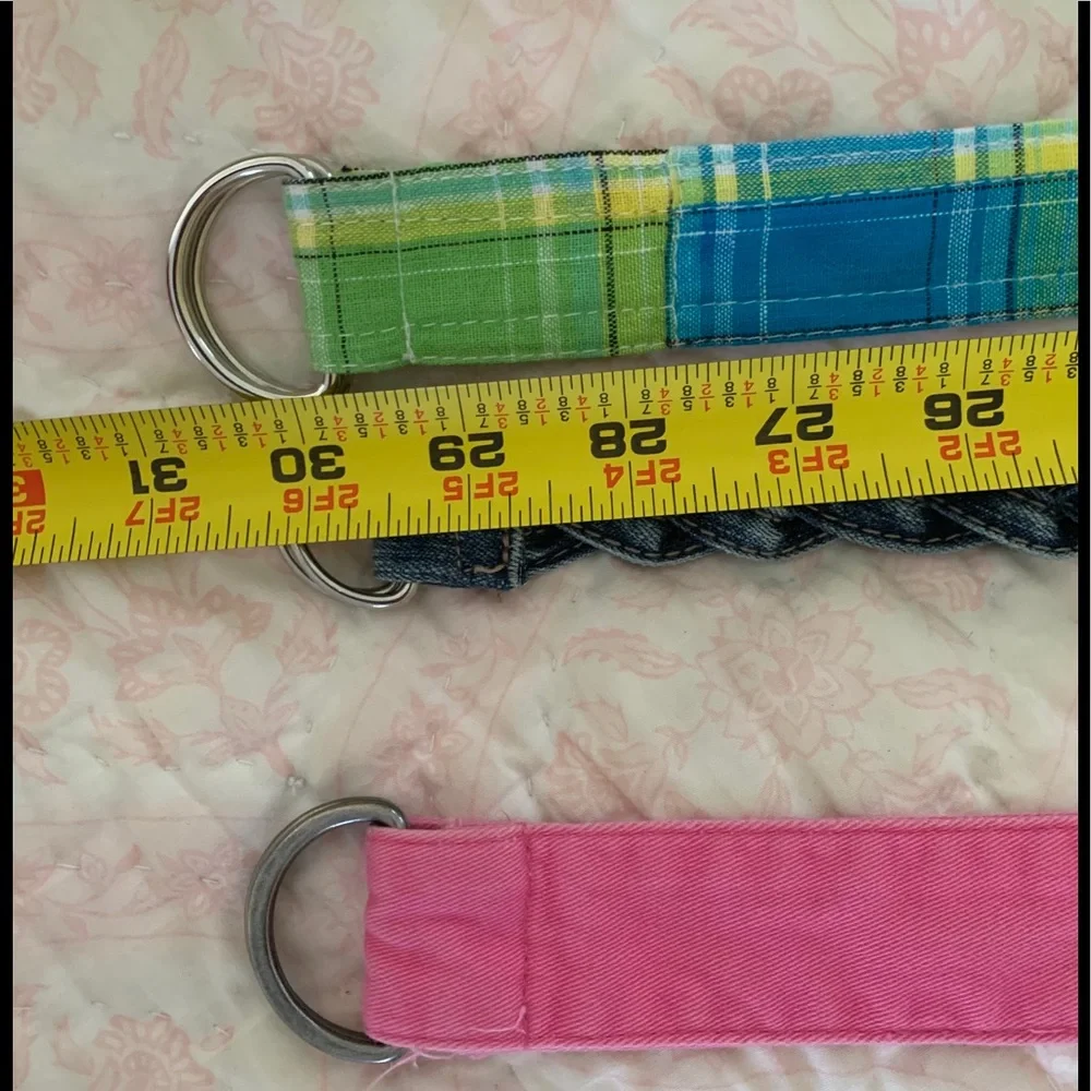 Belt Lot of 3 Solid Plaid Jean Braided Adjustable Blue Pink Girls